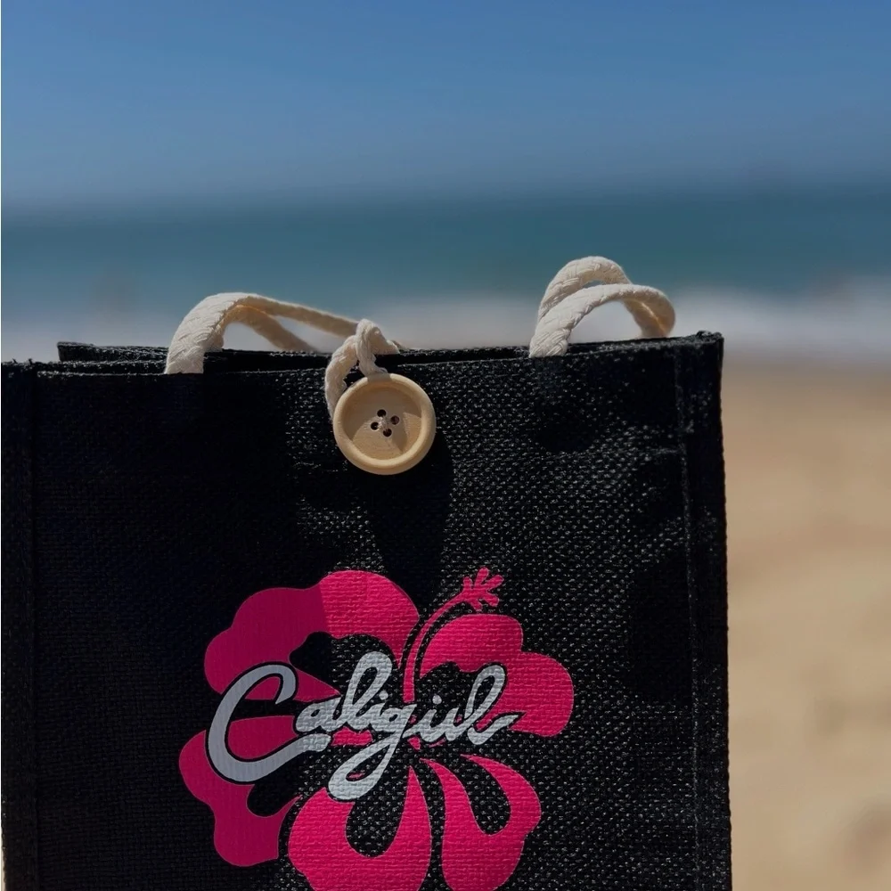 CaliGirl Black Hibiscus Mini Tote Bag Pink Floral Beach Vacation NWT